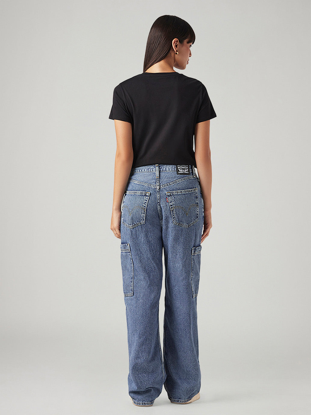 Women's Blue Loose Fit High Rise Jeans - Back View