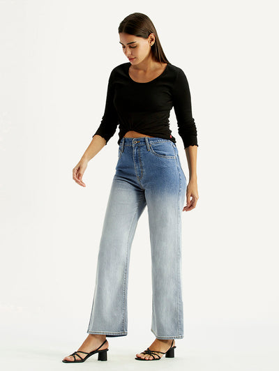 Women's Light Blue Flared Fit High Rise Jeans-image-48