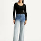 Women's Light Blue Flared Fit High Rise Jeans - Front View