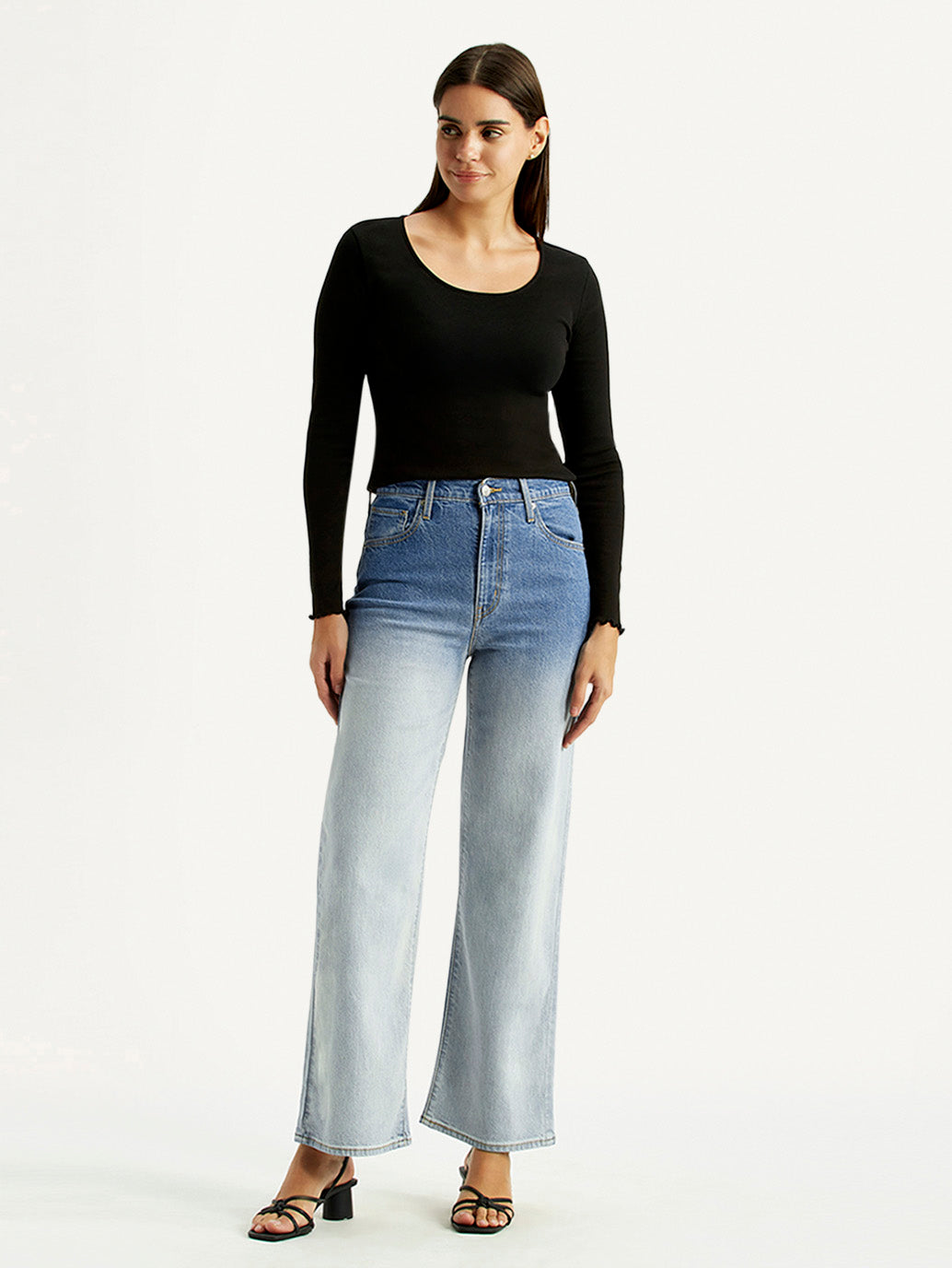 Women's Light Blue Flared Fit High Rise Jeans - Front View