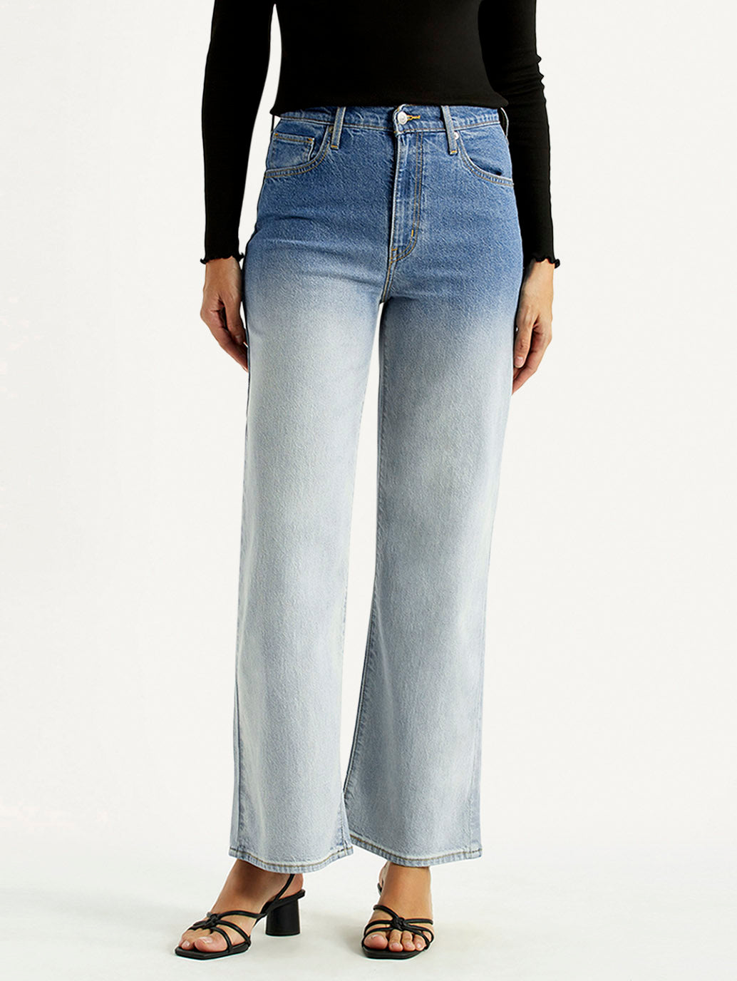 Women's Light Blue Flared Fit High Rise Jeans - Front View