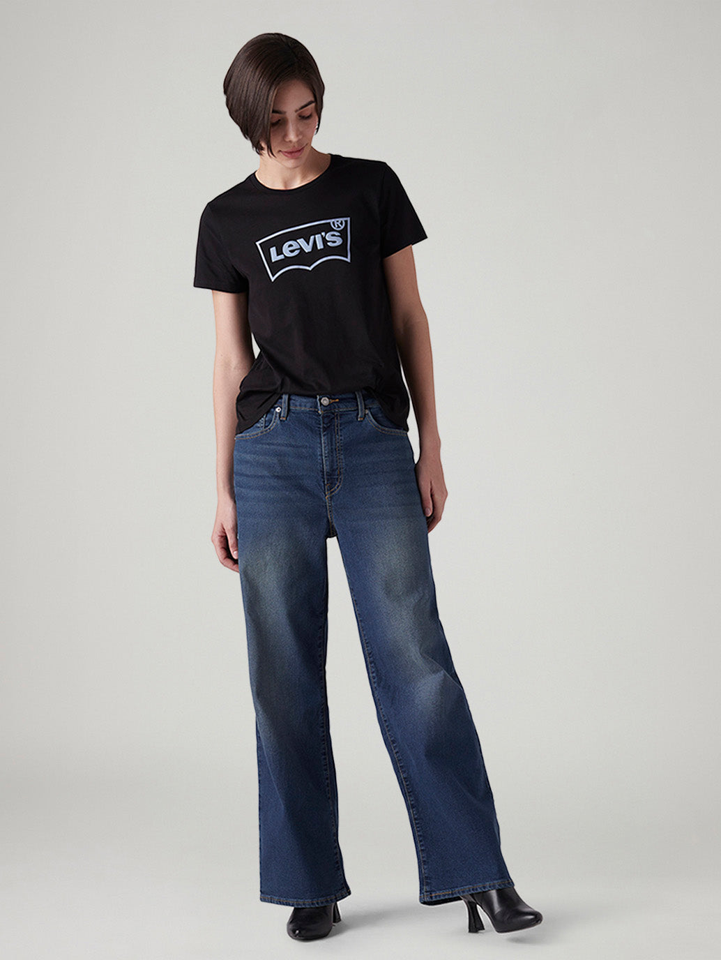 Women's Blue Wide Leg Fit High Rise Tinted Jeans