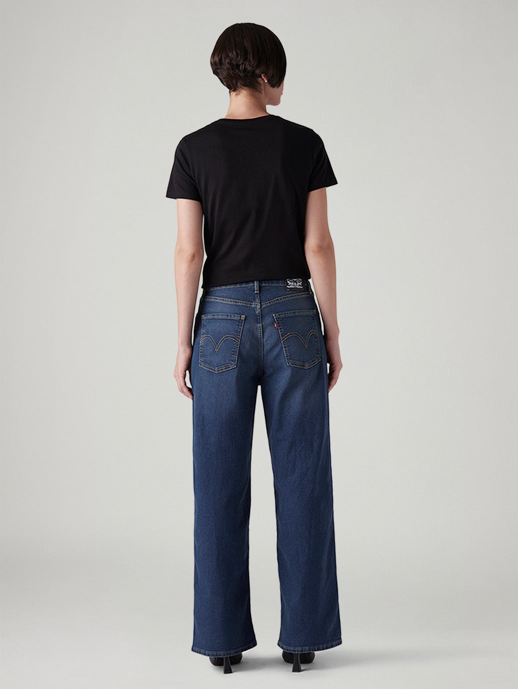 Women's Med Indigo Wide Leg Fit High Rise Tinted Jeans - Back View
