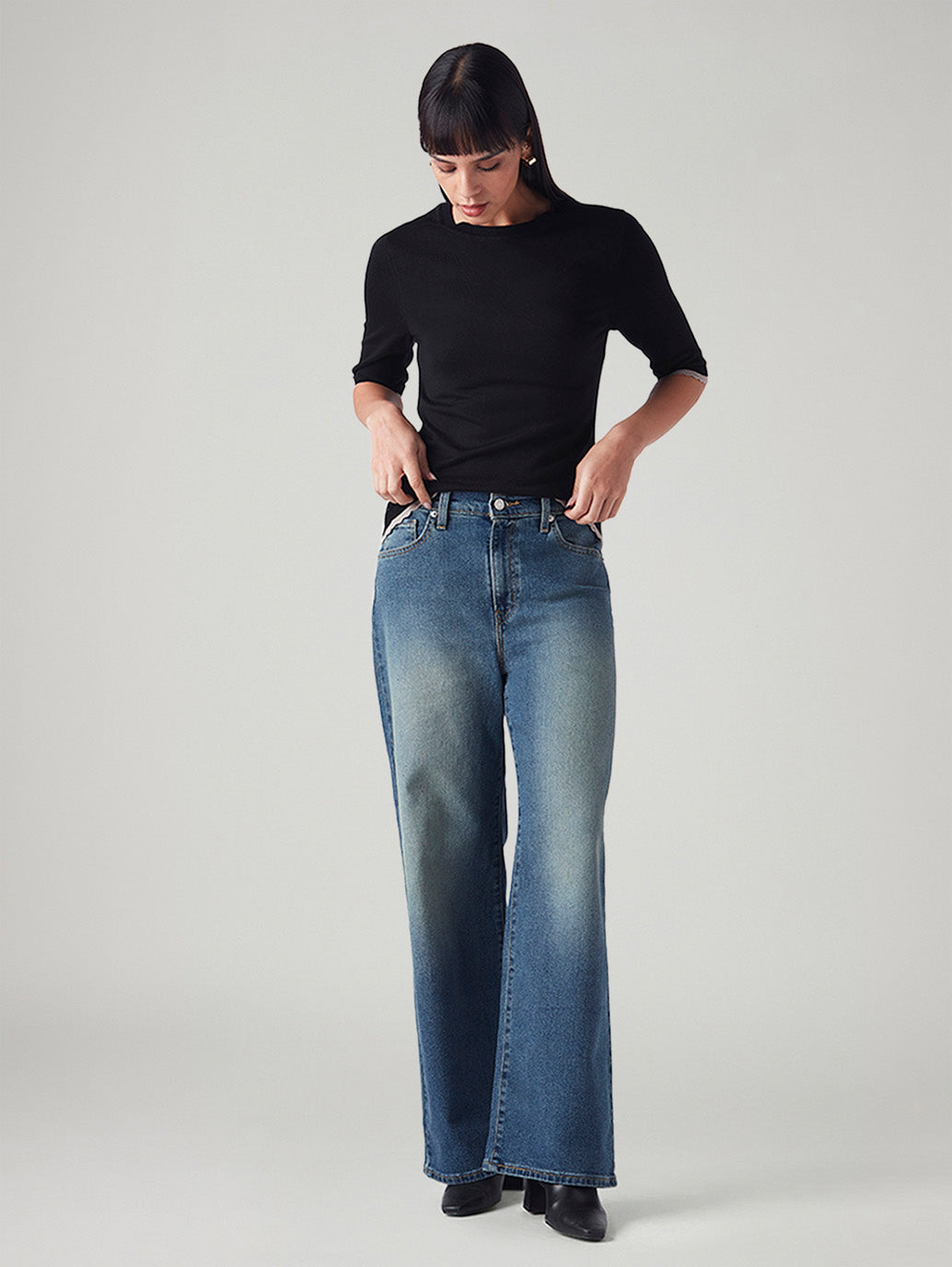 Women's Blue Mile High Wide Leg Fit High Rise Jeans