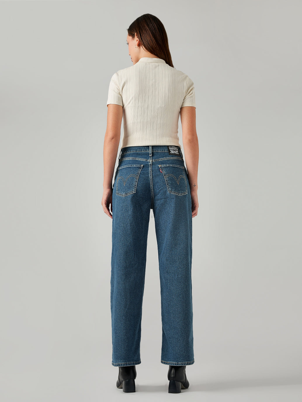 Women's Blue Wide Leg Fit High Rise Jeans - Back View