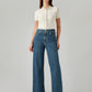 Women's Blue Wide Leg Fit High Rise Jeans - Front View