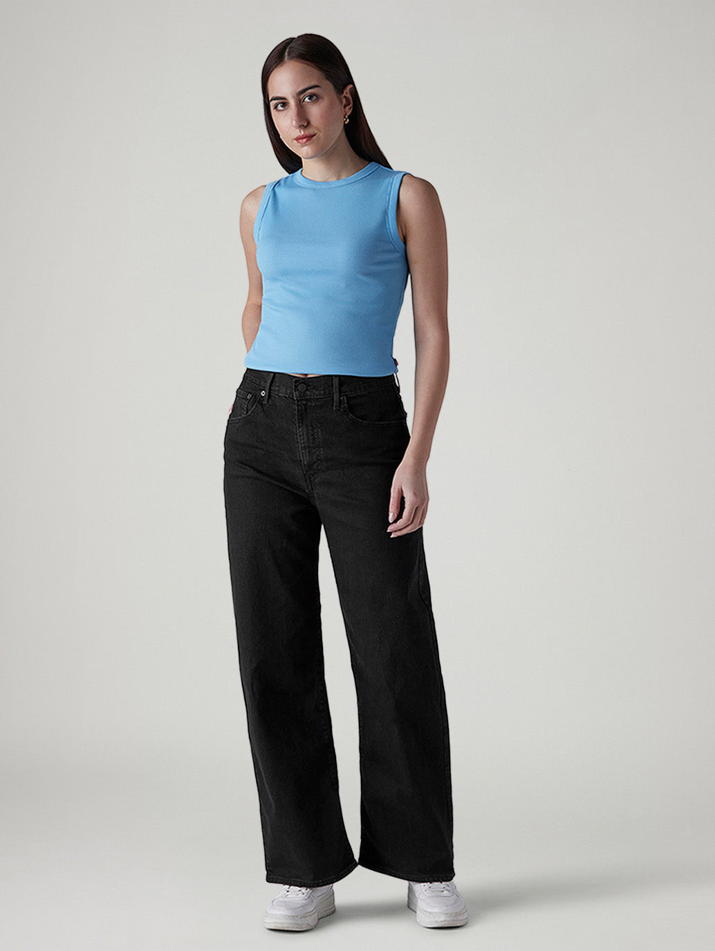 Women's Black Wide Leg Fit High Rise Mile High Jeans - Front View