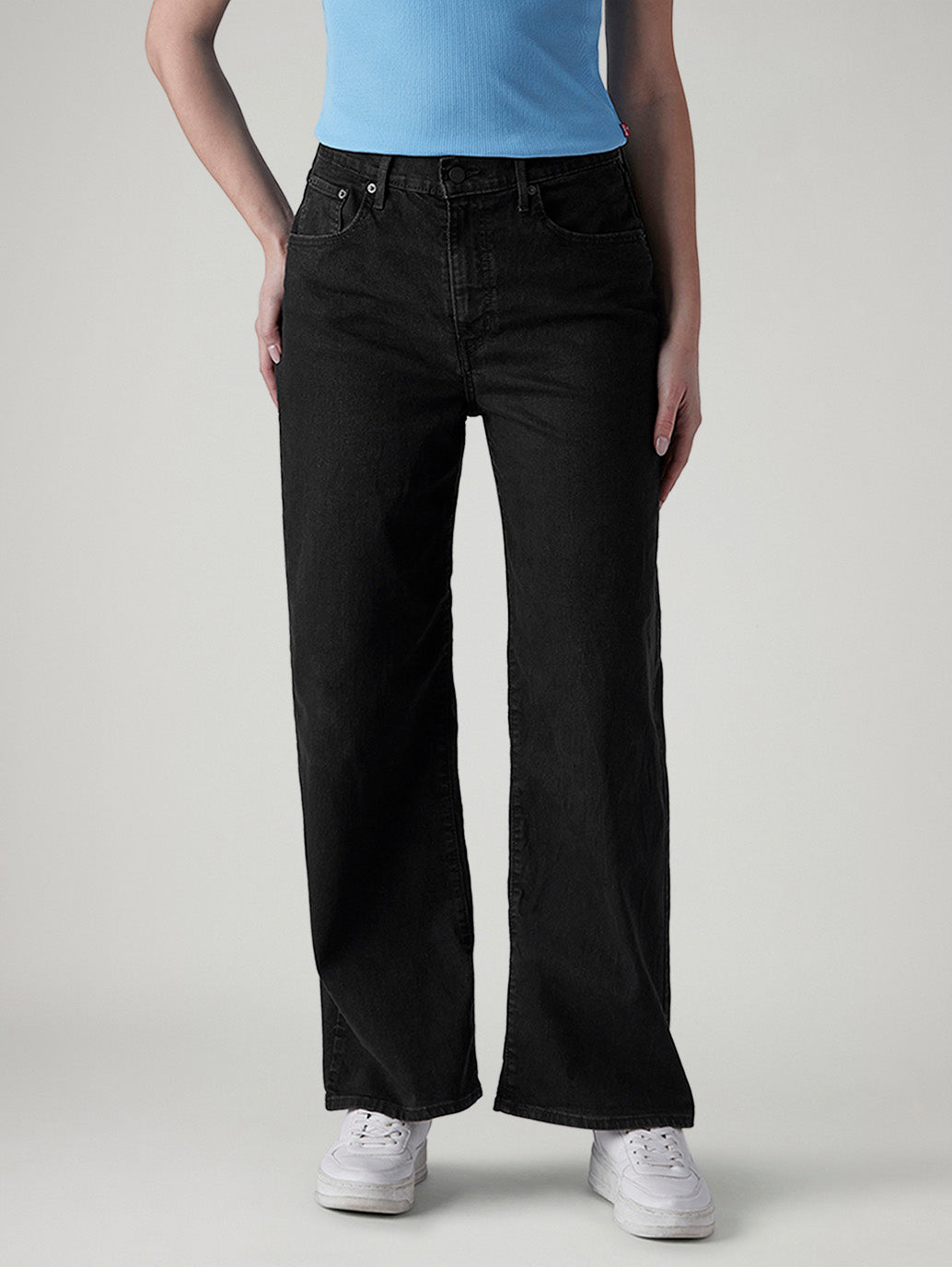 Women's Black Wide Leg Fit High Rise Mile High Jeans - Front View