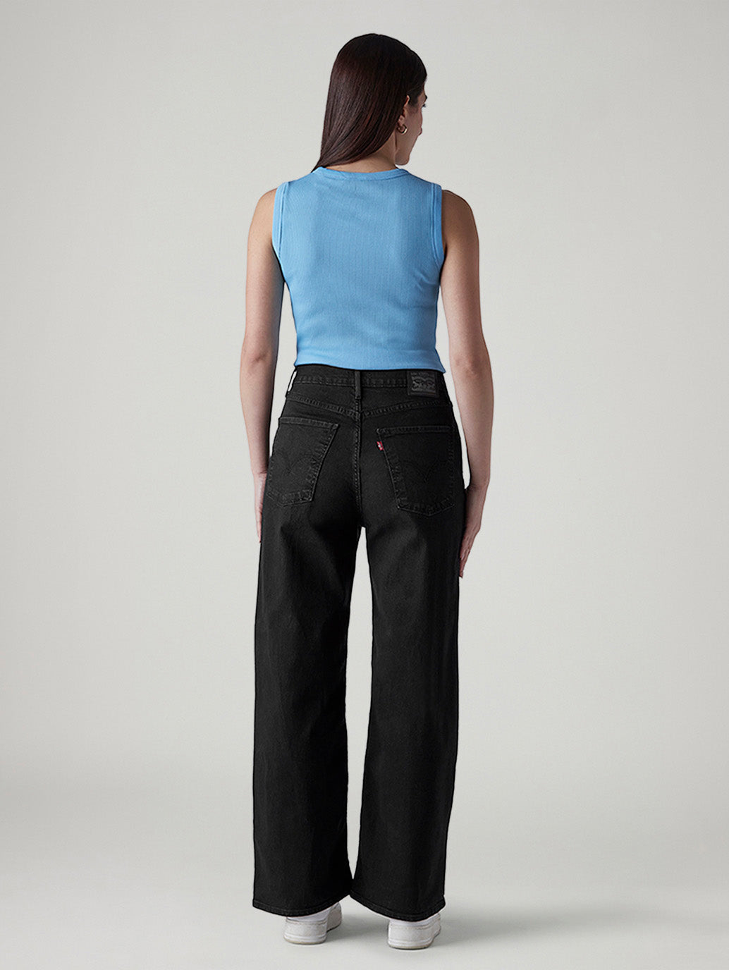 Women's Black Wide Leg Fit High Rise Mile High Jeans - Back View