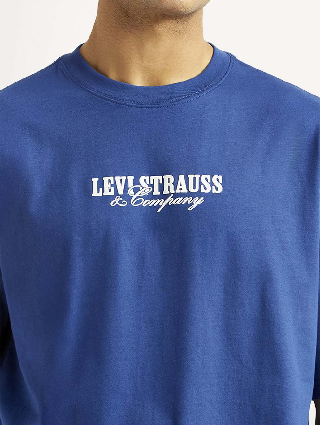 Men's Graphic Print Blue Loose Fit T-shirt - Detail View