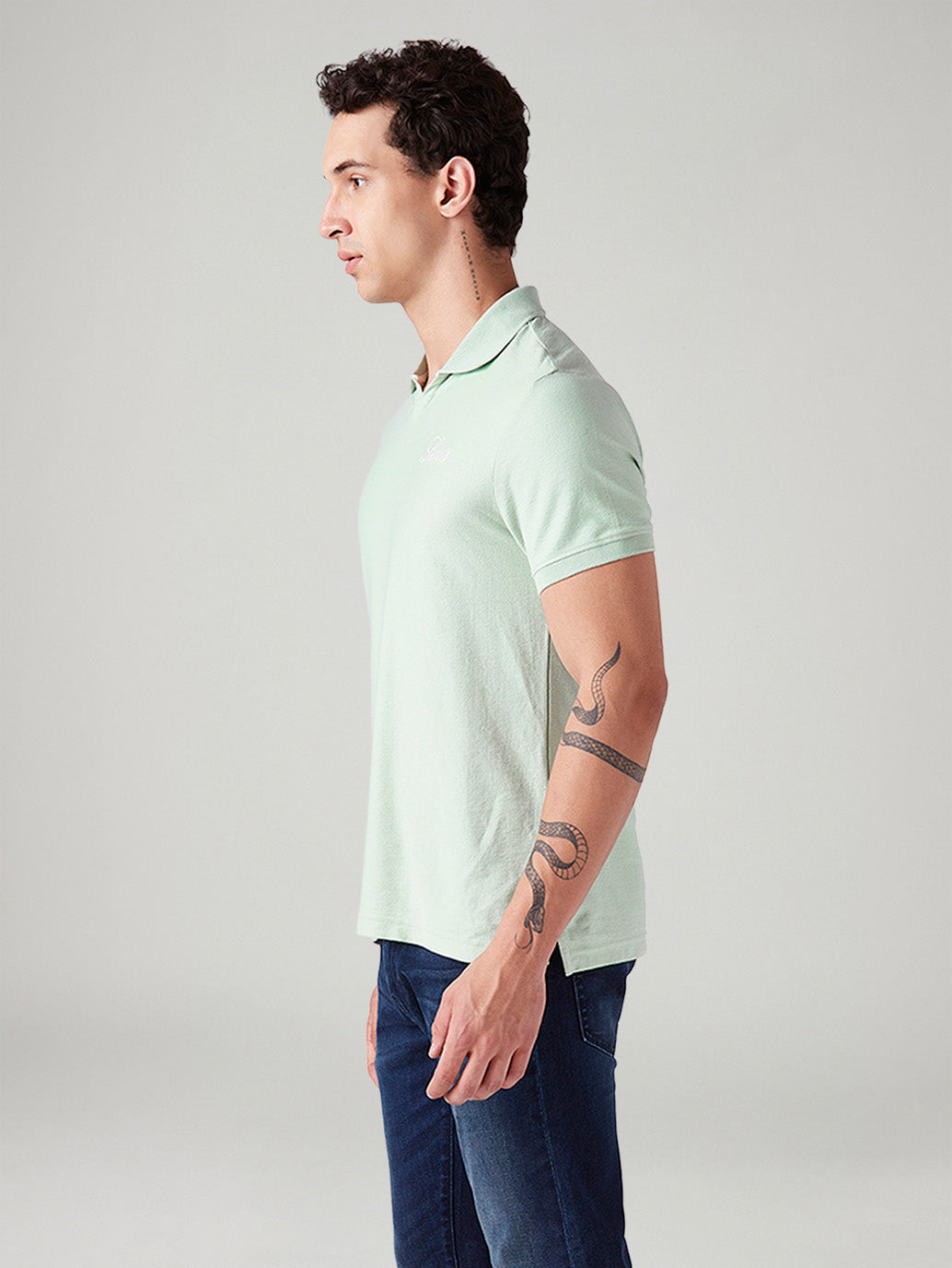 Men's Solid Regular Fit Polo T-Shirt - Side View
