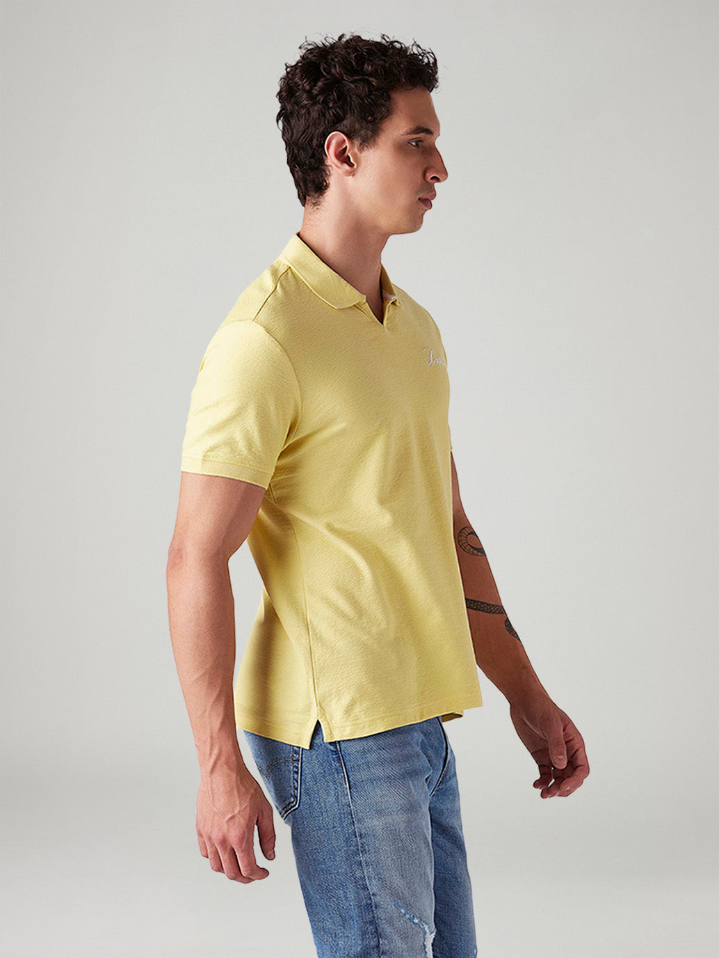 Men's Solid Regular Fit Polo T-Shirt - Side View
