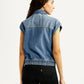 Women's Solid Blue Denim Jacket - Back View