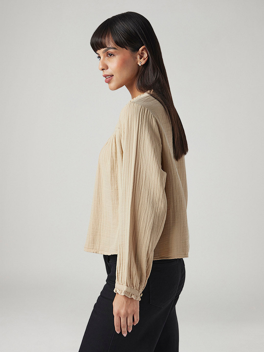 Women's Embroidered Regular Fit Top - Side View