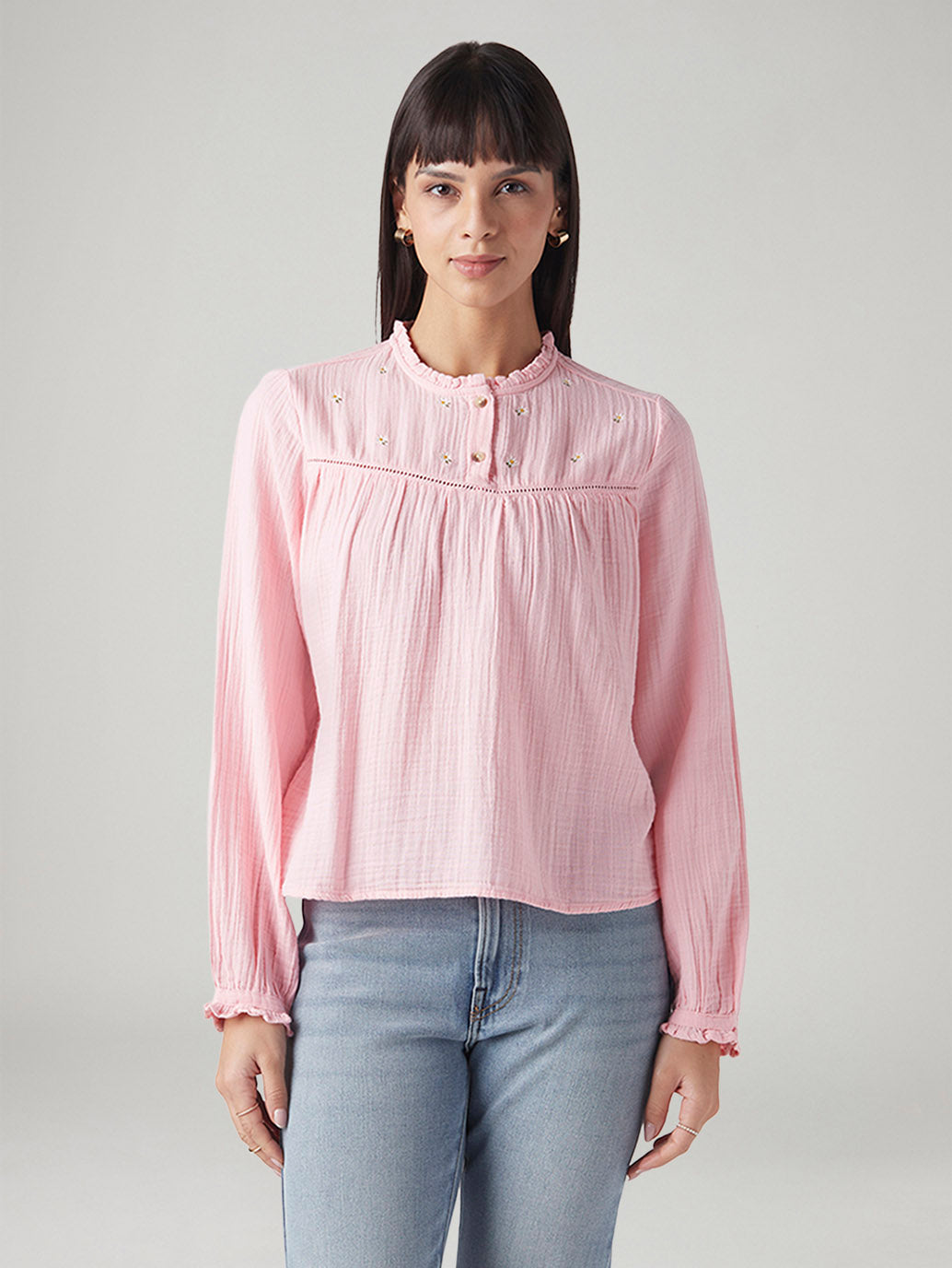 Women's Embroidered Regular Fit Top - Front View