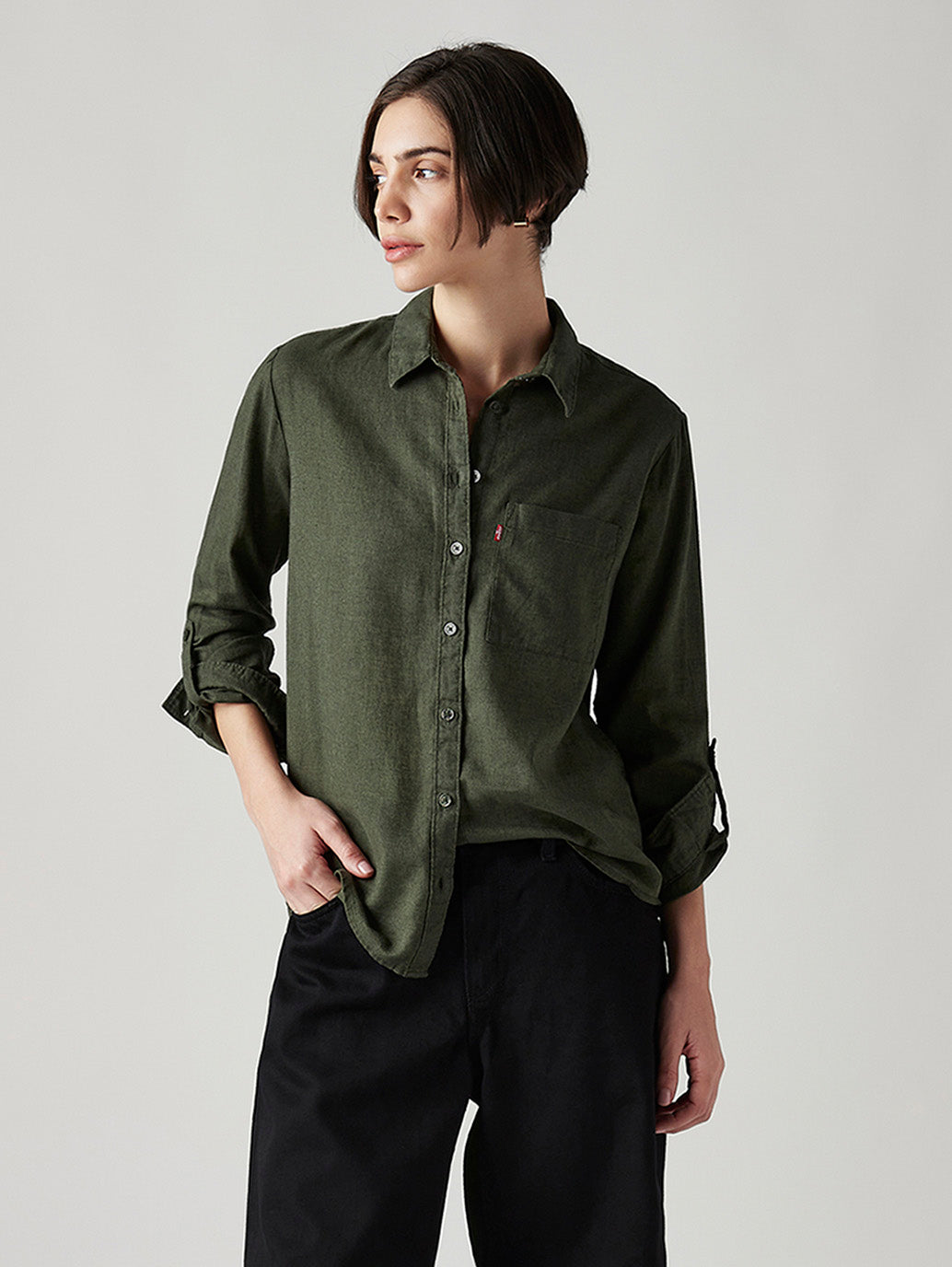 Women's Solid Relaxed Fit Linen Shirt - Styleshot View