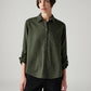 Women's Solid Relaxed Fit Linen Shirt - Front View