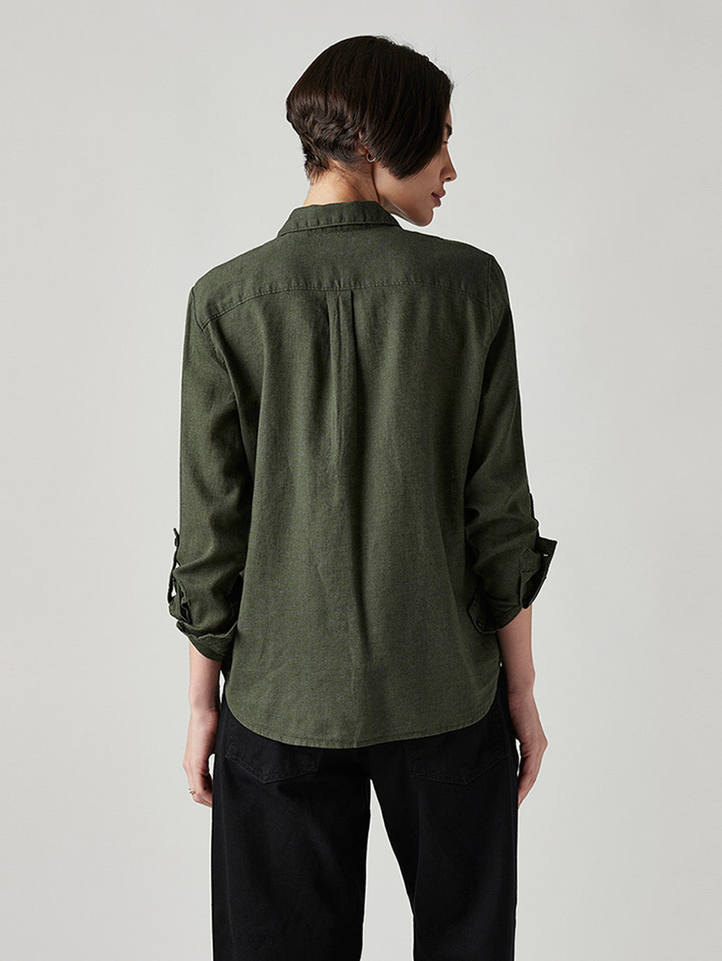 Women's Solid Relaxed Fit Linen Shirt - Back View