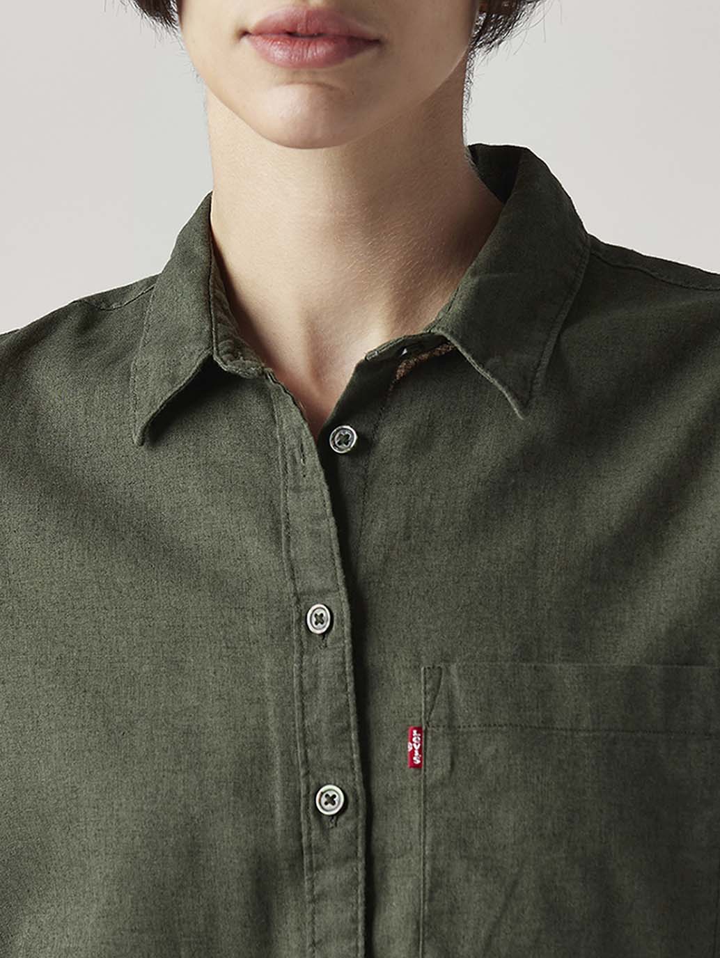 Women's Solid Relaxed Fit Linen Shirt - Detail View