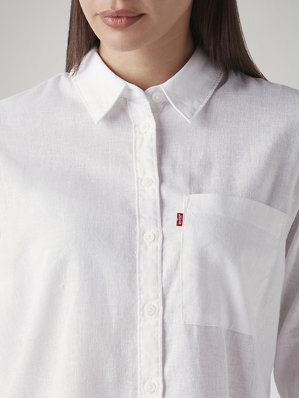 Women's Solid Relaxed Fit Linen Shirt - Detail View