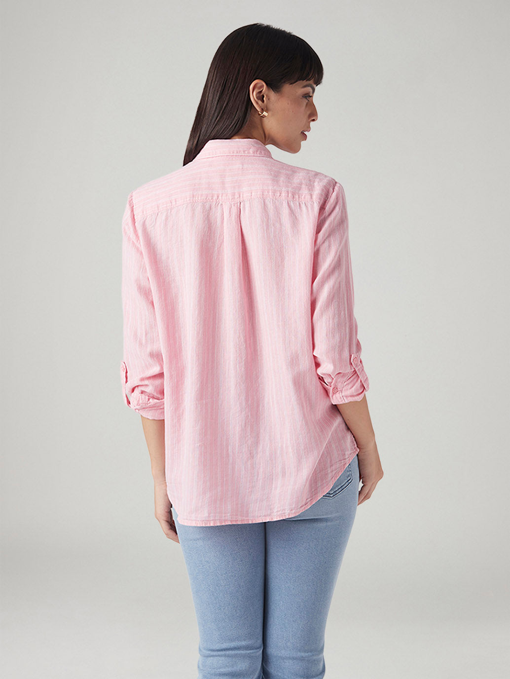 Women's Striped Relaxed Fit Linen Shirt - Back View