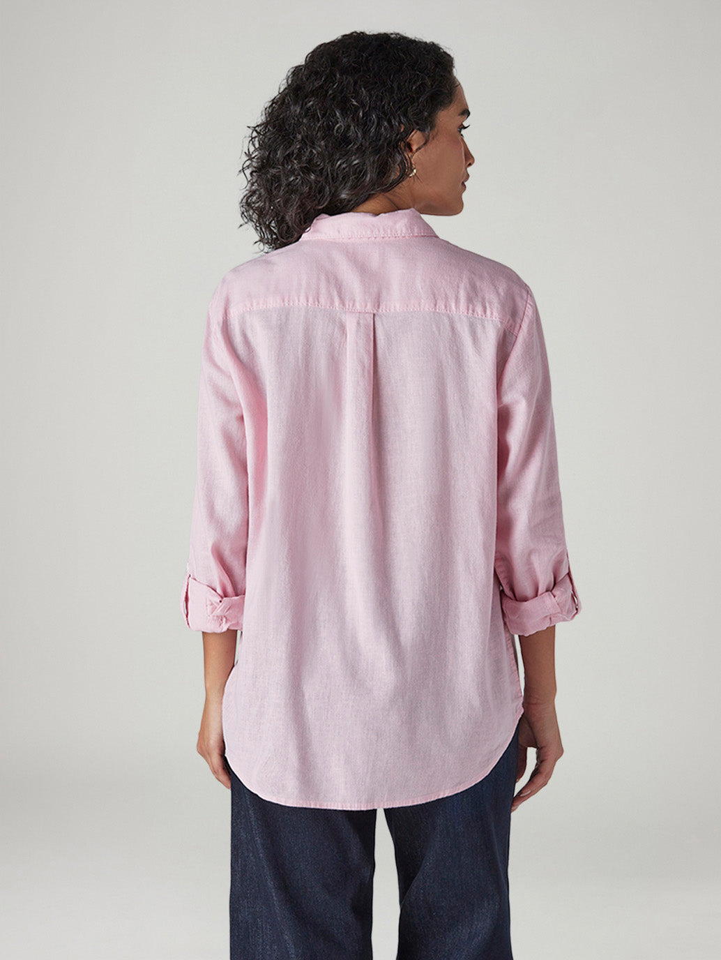 Women's Solid Regular Fit Linen Shirt - Back View