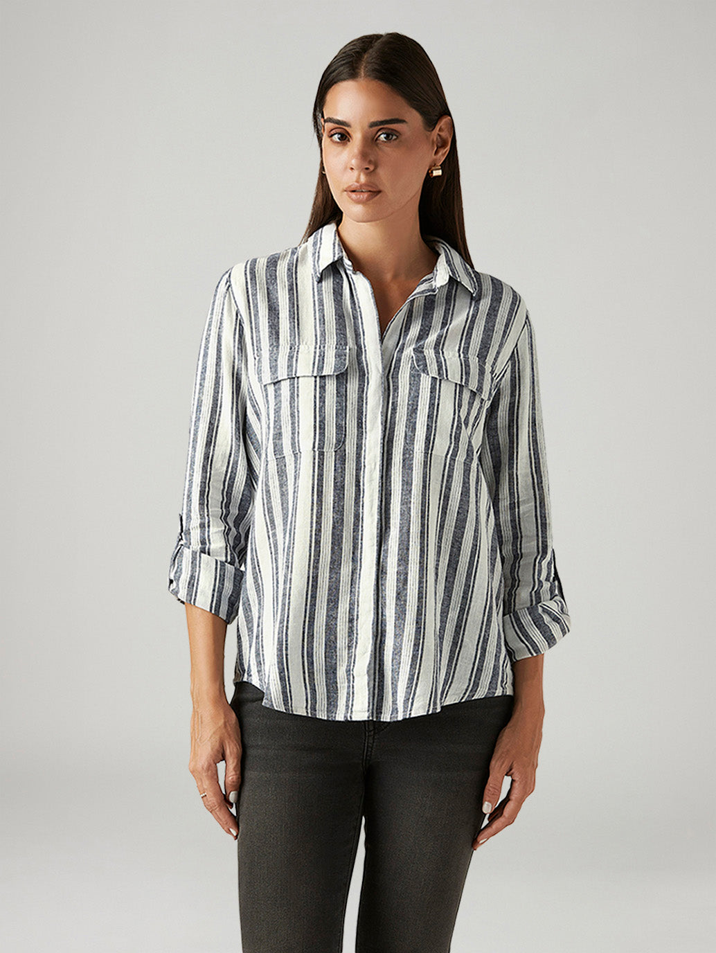 Women's Striped White Relaxed Fit Shirt