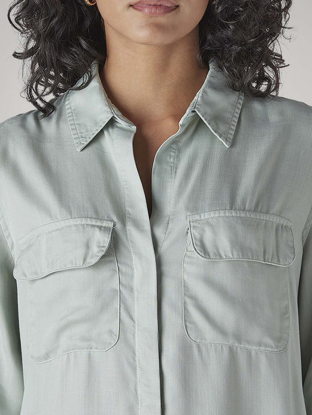 Women's Solid Relaxed Fit Utility Shirt - Detail View