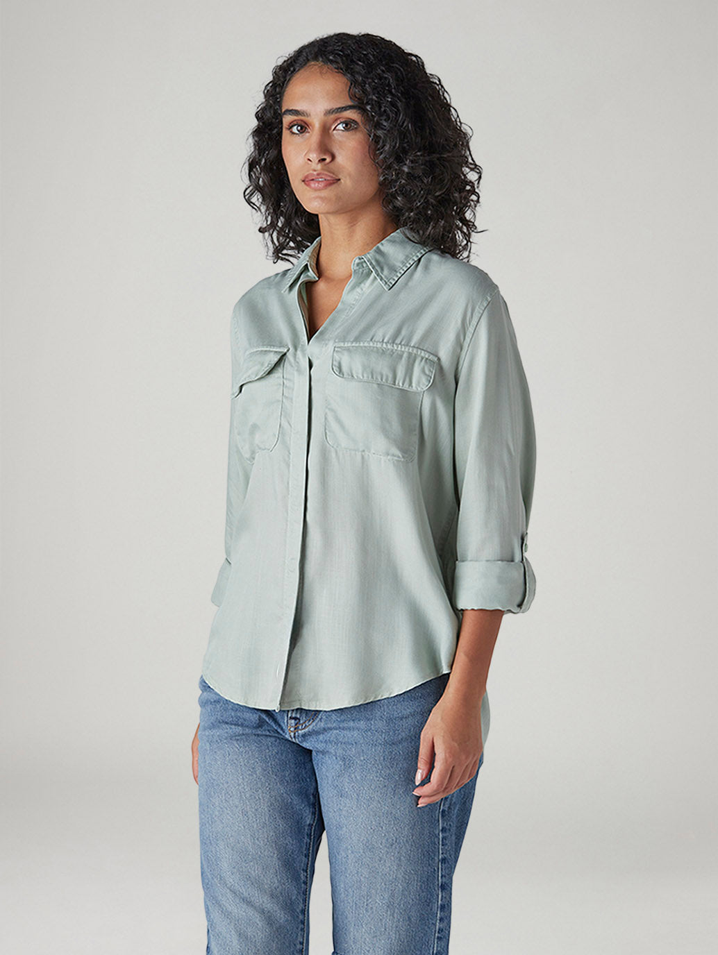 Women's Solid Relaxed Fit Utility Shirt - Side View