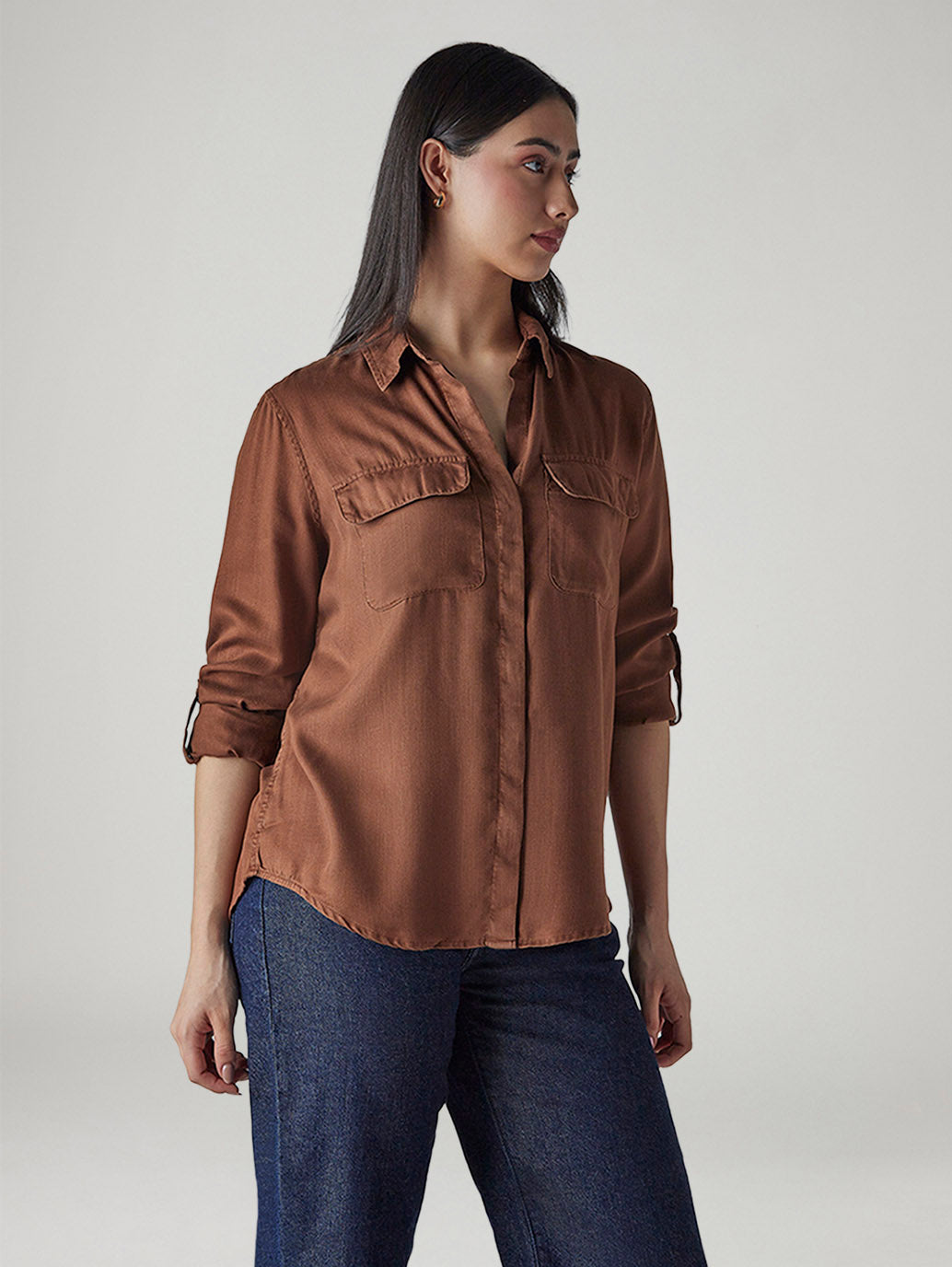 Women's Solid Relaxed Fit Shirt - Side View