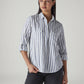 Women's White Striped Relaxed Fit Utility Shirt - Styleshot View