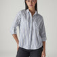 Women's White Striped Relaxed Fit Utility Shirt - Front View
