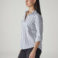 Women's White Striped Relaxed Fit Utility Shirt - Side View
