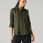 Women's Solid Relaxed Fit Linen Shirt - Front View