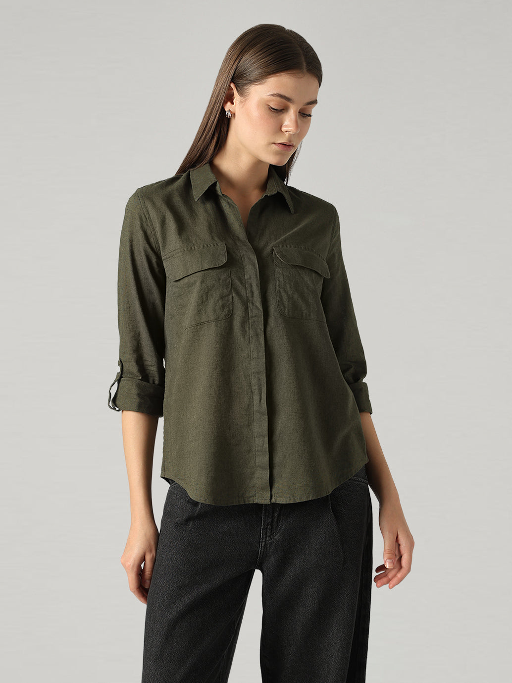 Women's Solid Relaxed Fit Linen Shirt