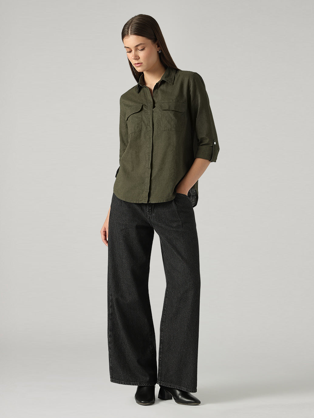 Women's Solid Relaxed Fit Linen Shirt