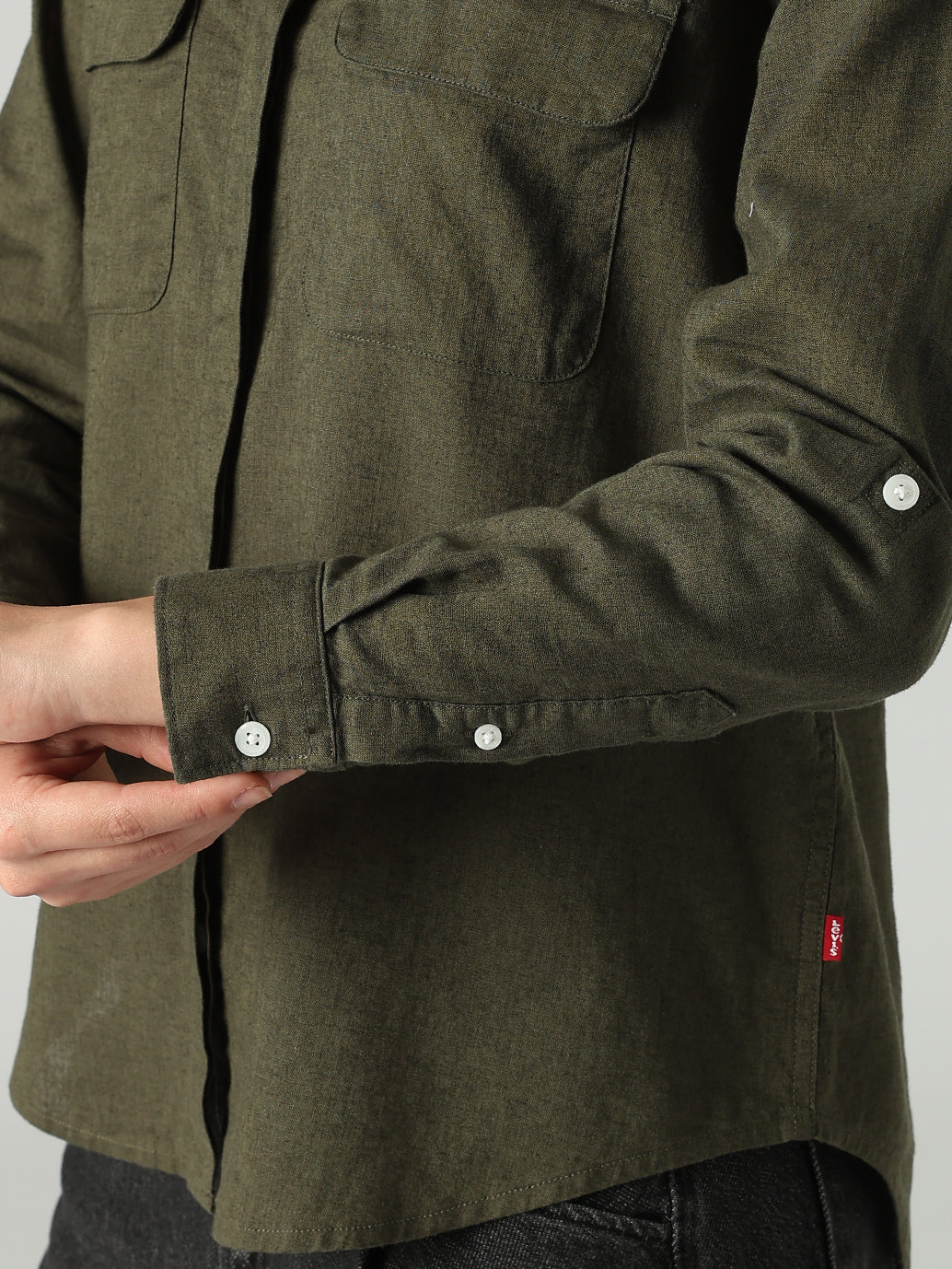 Women's Solid Relaxed Fit Linen Shirt - Detail View