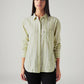 Women's Striped Relaxed Fit Linen Shirt - Front View