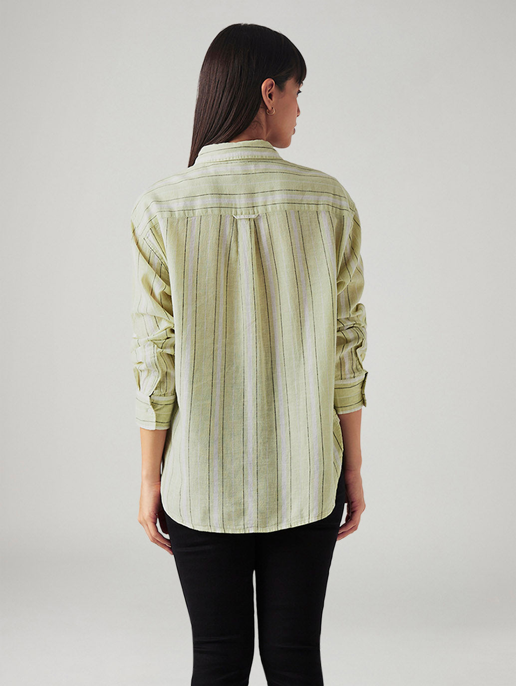 Women's Striped Relaxed Fit Linen Shirt - Back View