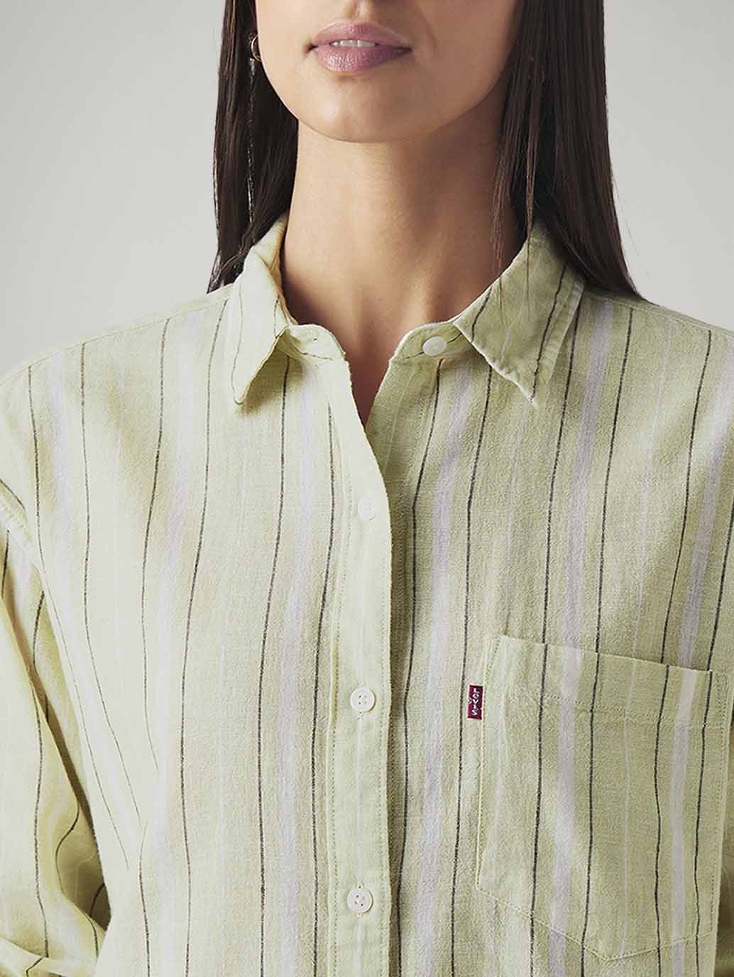 Women's Striped Relaxed Fit Linen Shirt - Detail View