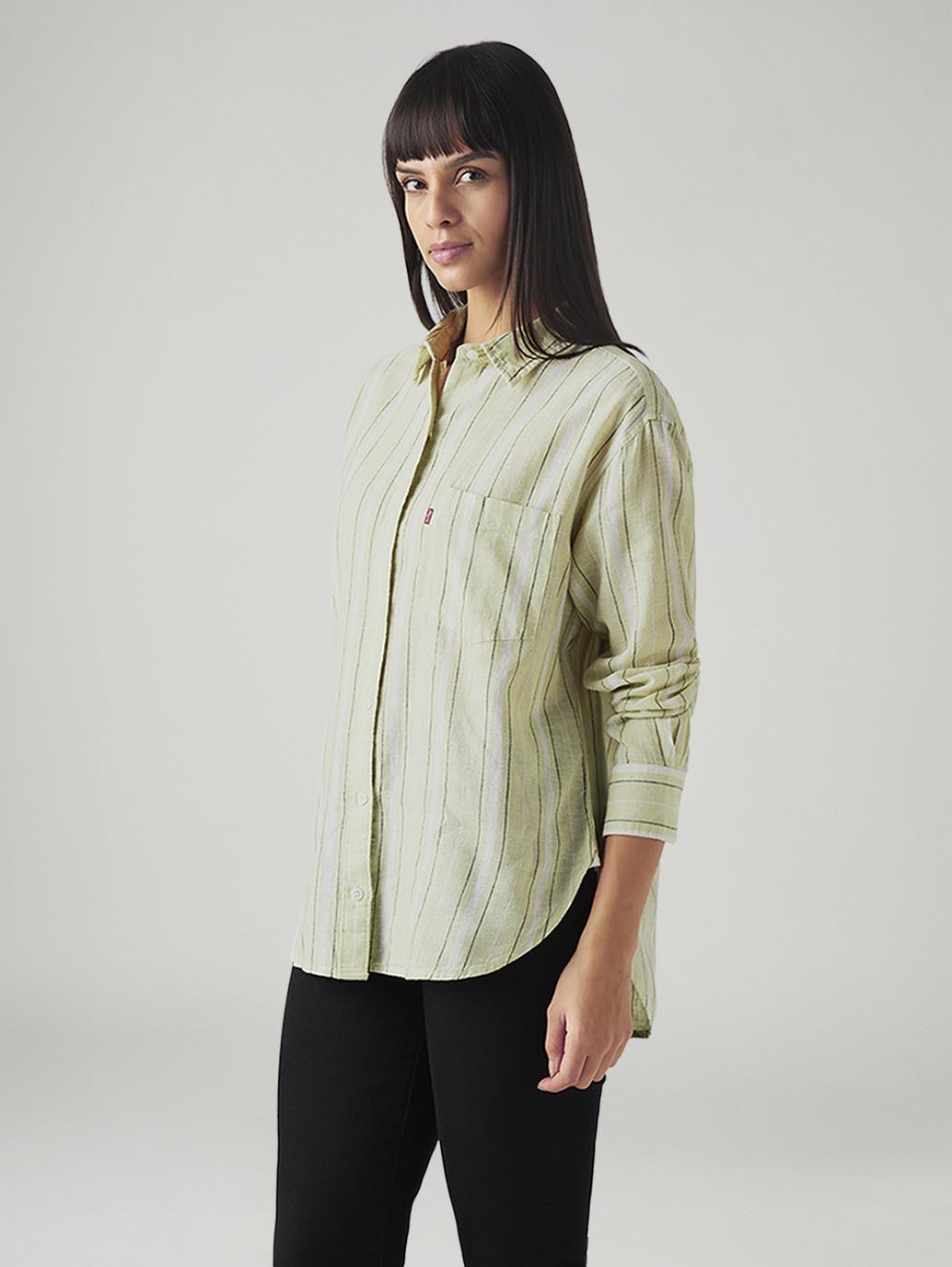 Women's Striped Relaxed Fit Linen Shirt - Side View
