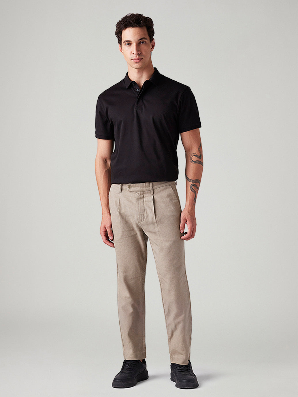 Men's Beige Authentic Relaxed Straight Fit Mid Rise Chinos - Styleshot View