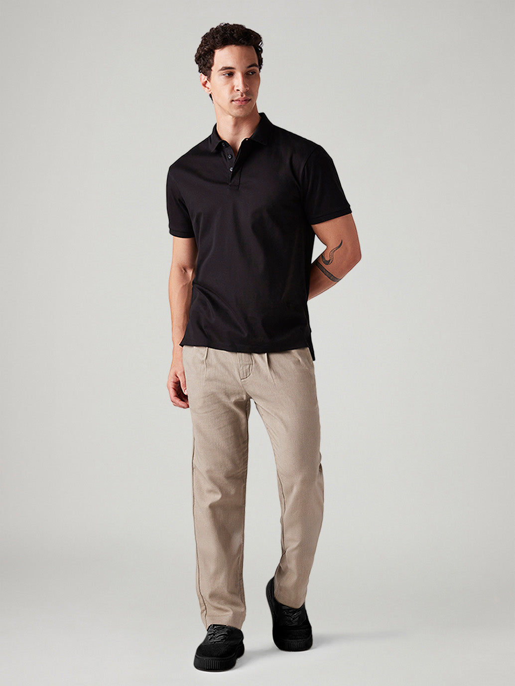 Men's Beige Authentic Relaxed Straight Fit Mid Rise Chinos - Front View