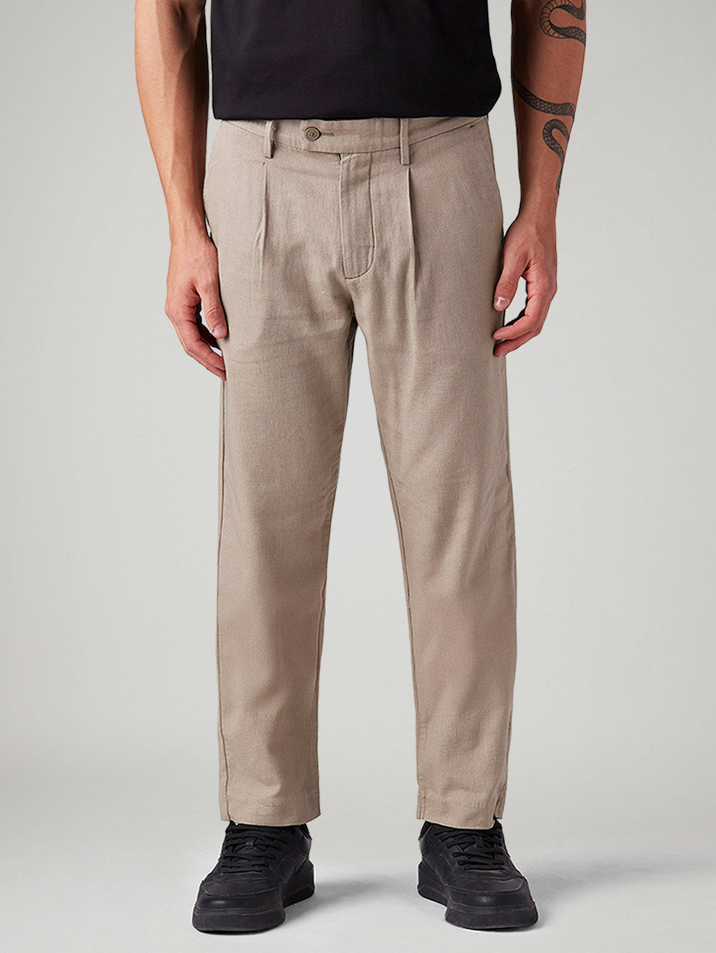 Men's Beige Authentic Relaxed Straight Fit Mid Rise Chinos - Front View