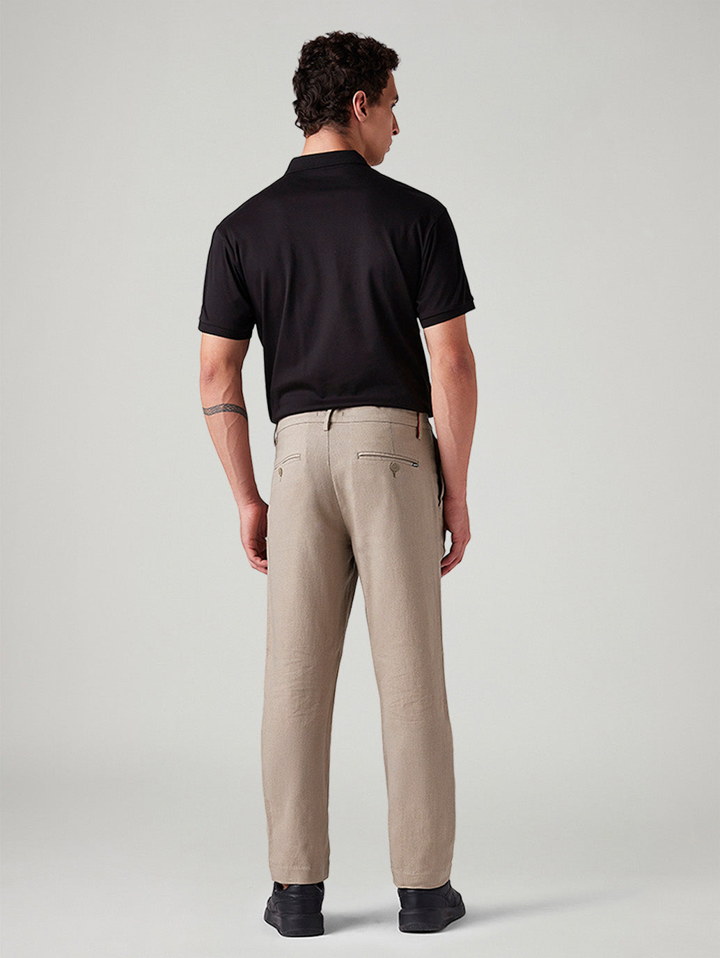 Men's Beige Authentic Relaxed Straight Fit Mid Rise Chinos - Back View