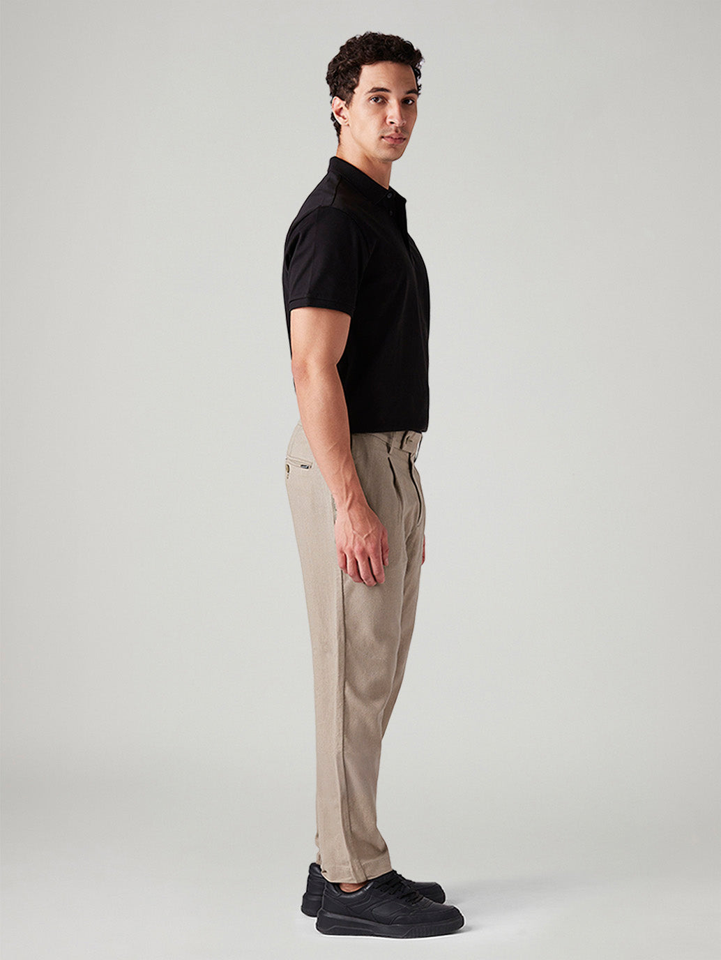 Men's Beige Authentic Relaxed Straight Fit Mid Rise Chinos - Side View