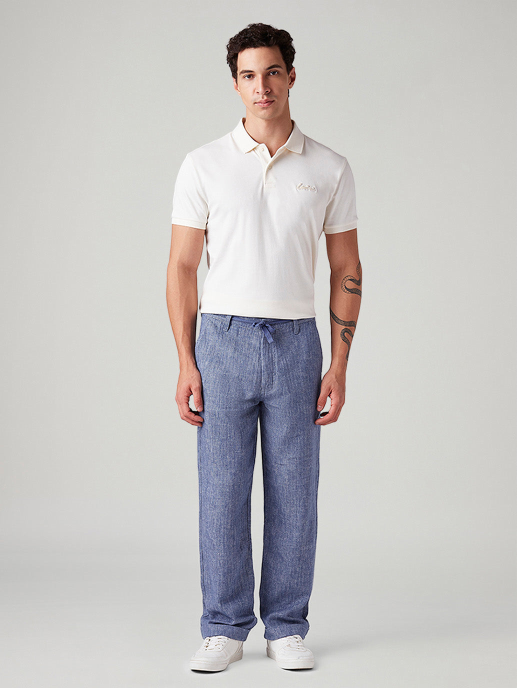 Men's Blue Loose Straight Fit Mid Rise Chinos - Front View