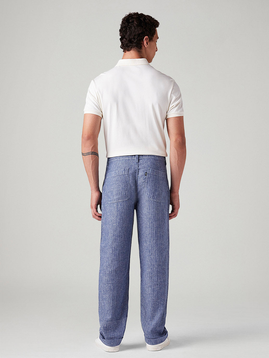 Men's Blue Loose Straight Fit Mid Rise Chinos - Back View