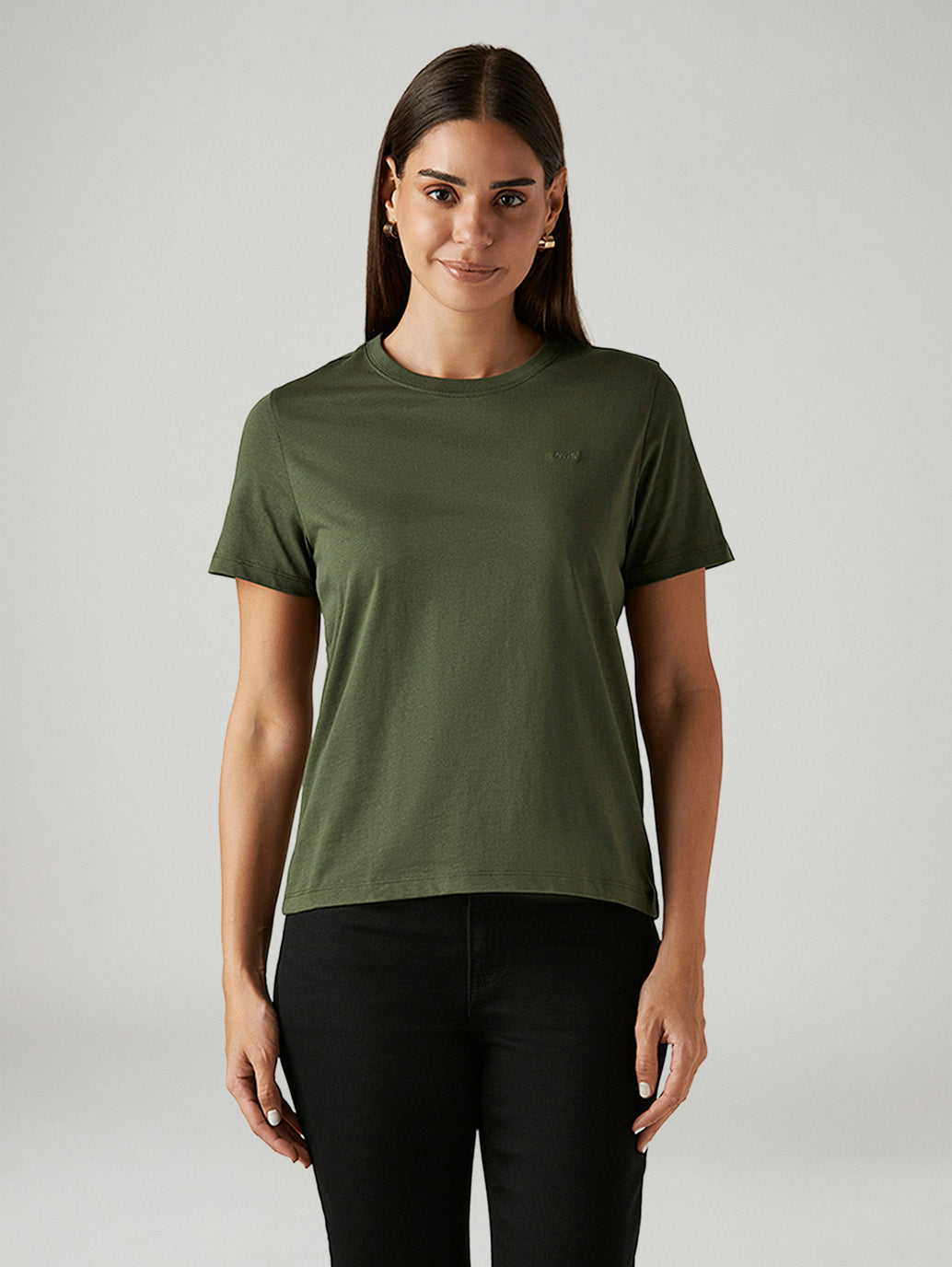 Women's Solid Olive Crew Neck T-shirt - Front View