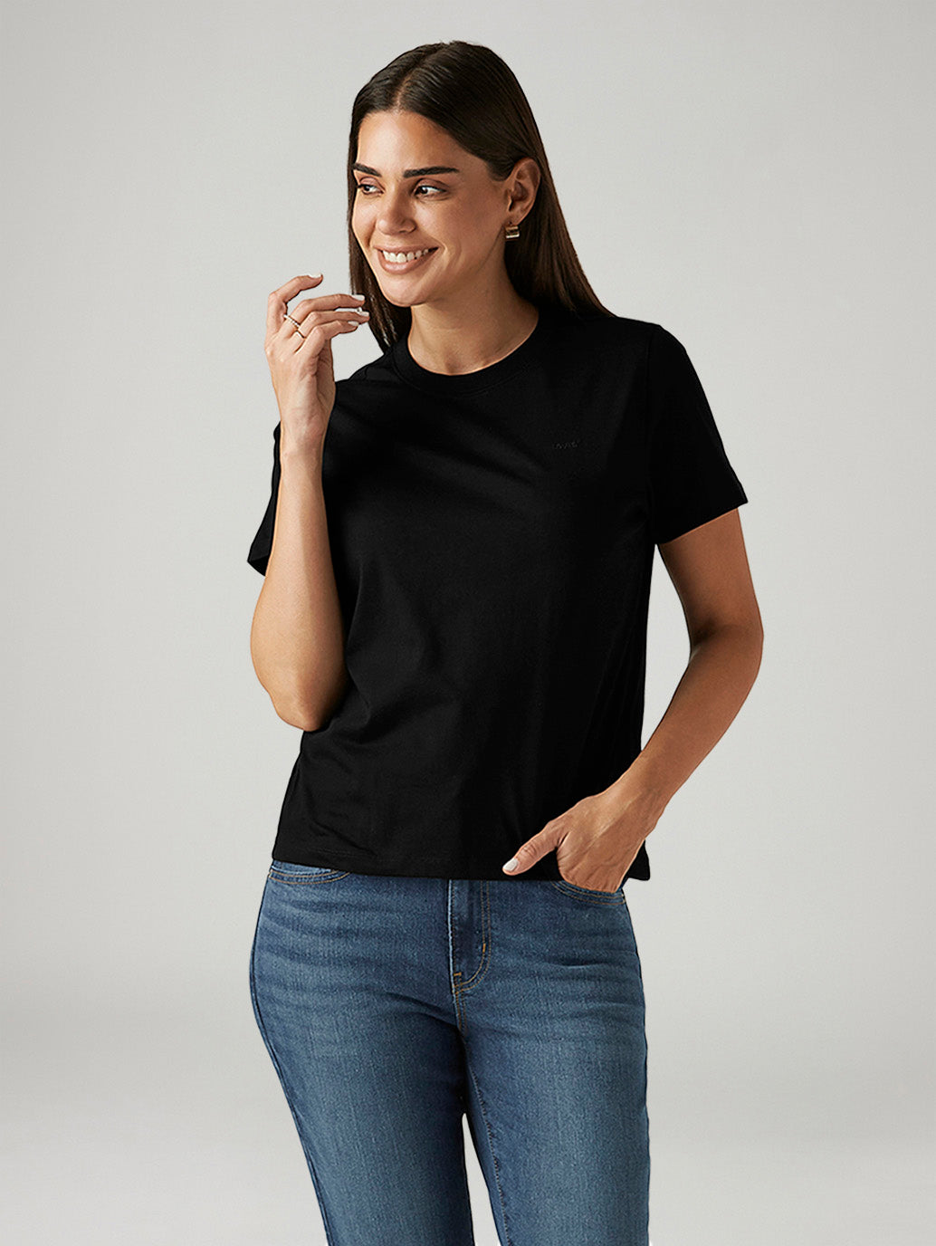 Women's Solid Black Crew Neck T-shirt - Styleshot View